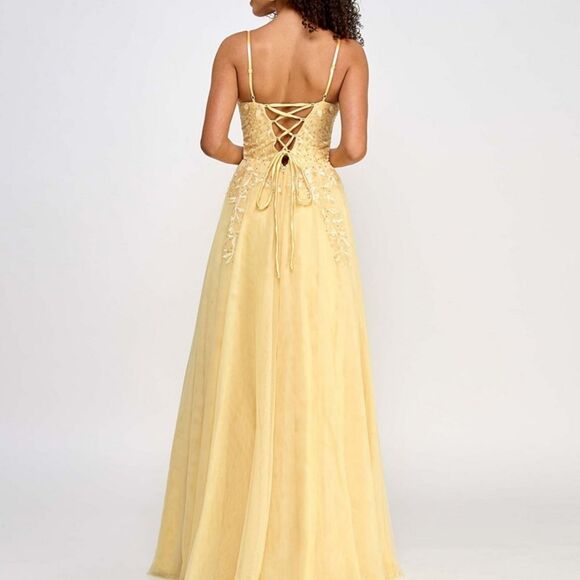Say Yes Beaded Bodice Prom Dress, Yellow, Juniors Size 13/14 - Picture 2 of 3